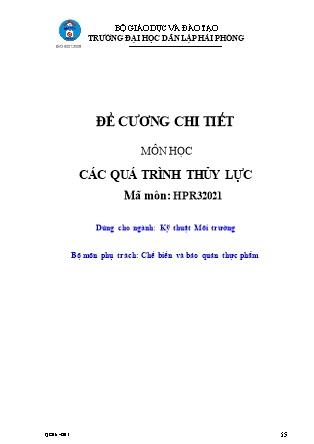 Khóa luận Đề cương môn học Các quá trình Thủy lực