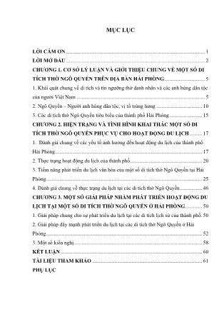 Khóa luận Di tích thờ anh hùng dân tộc Ngô Vương Quyền trên địa bàn Hải Phòng-Thực trạng và giải pháp phát triển du lịch