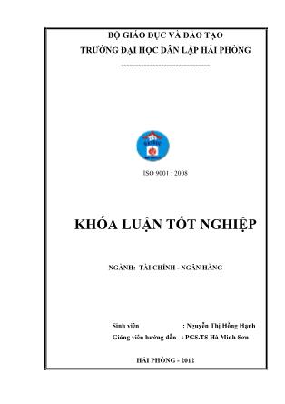 Khóa luận Giải pháp nâng cao hiệu quả cho vay hộ sản xuất tại ngân hàng nông nghiệp và phát triển nông thôn chi nhánh huyện Tiên Lãng-Hải Phòng