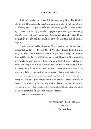 Khóa luận Giải pháp nâng cao hiệu quả giao tiếp-Ứng xử của nhân viên marketing tại công ty TNHH TM&DV du lịch Trang Bình (Five Stars)