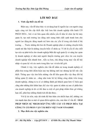 Khóa luận Giải pháp nhân sự nhằm đáp ứng yêu cầu cổ phần hóa tại công ty cổ phần vận tải biển Việt Nam vinaship - Hà Thị Hiền