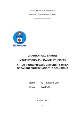 Khóa luận Grammatical errors made by english major students at haiphong private university when speaking english and the solutions