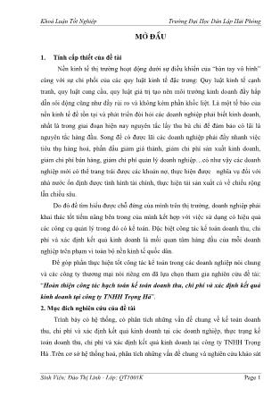 Khóa luận Hoàn thiện công tác hạch toán kế toán doanh thu, chi phí và xác định kết quả kinh doanh tại công ty TNHH Trọng Hà - Đào Thị Linh