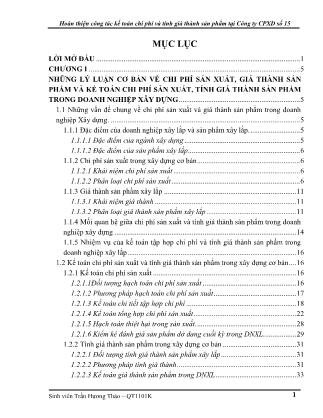 Khóa luận Hoàn thiện công tác kế toán chi phí và tính giá thành sản phẩm tại Công ty CPXD số 15