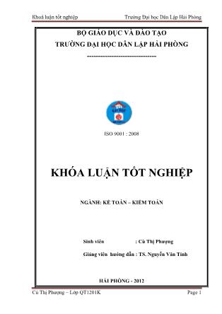 Khóa luận Hoàn thiện công tác kế toán doanh thu, chi phí và xác định kết quả kinh doanh tại công ty TNHH thương mại và đầu tư Đông Nam Á - Cù Thị Phượng