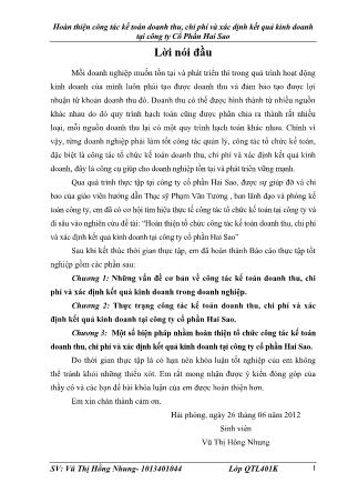 Khóa luận Hoàn thiện công tác kế toán doanh thu, chi phí và xác định kết quả kinh doanh tại công ty Cổ Phần Hai Sao