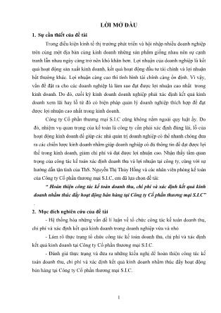 Khóa luận Hoàn thiện công tác kế toán doanh thu, chi phí và xác định kết quả kinh doanh nhằm thúc đẩy hoạt động bán hàng tại Công ty Cổ phần thương mại S.I.C