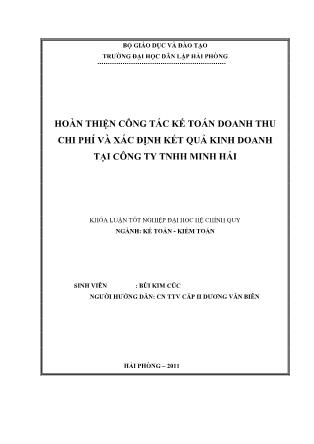 Khóa luận Hoàn thiện công tác kế toán doanh thu chi phí và xác định kết quả kinh doanh tại công ty TNHH Minh Hải