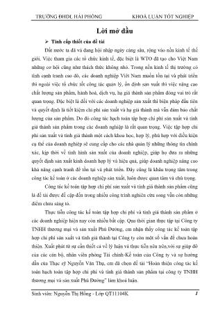 Khóa luận Hoàn thiện công tác kế toán hạch toán tập hợp chi phí và tính giá thành sản phẩm tại công ty TNHH thƣơng mại và sản xuất Phú Đƣờng