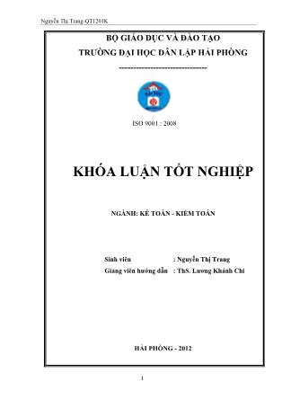 Khóa luận Hoàn thiện công tác kế toán tiền lương và các khoản trích theo lương tại công ty cổ phần thương mại dịch vụ vận tải xi măng Hải Phòng