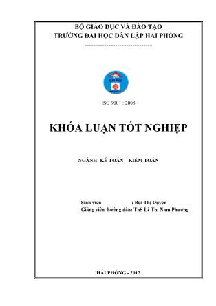 Khóa luận Hoàn thiện công tác kế toán vốn bằng tiền tại công ty cổ phần hóa chất vật liệu điện Hải Phòng - Bùi Thị Duyên