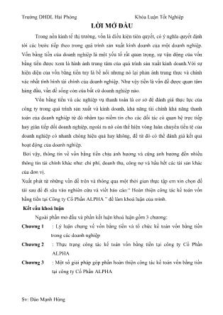 Khóa luận Hoàn thiện công tác kế toán vốn bằng tiền tại Công ty Cổ Phần ALPHA - Đào Mạnh Hùng