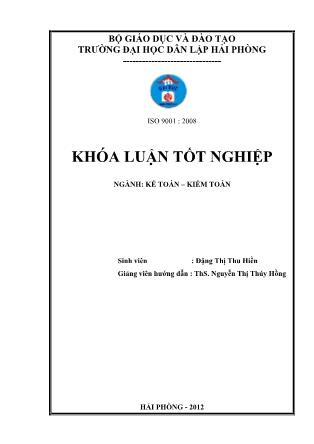 Khóa luận Hoàn thiện công tác kế toán vốn bằng tiền tại công ty tnhh Thành Hưng - Đặng Thị Thúy Hồng