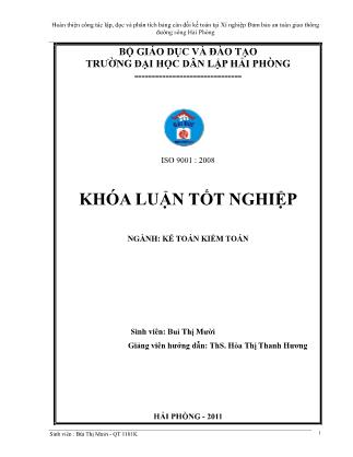 Khóa luận Hoàn thiện công tác lập, đọc và phân tích bảng cân đối kế toán tại Xí nghiệp Đảm bảo an toàn giao thông đường sông Hải Phòng - Bùi Thị Mười