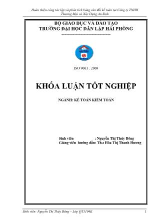 Khóa luận Hoàn thiện công tác lập và phân tích bảng cân đối kế toán tại Công ty TNHH Thương Mại và Xây Dựng An Sinh