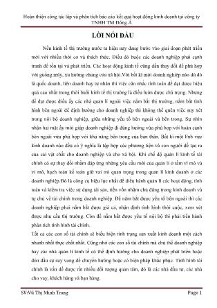 Khóa luận Hoàn thiện công tác lâp và phân tích Báo cáo kết quả hoạt đông kinh doanh tại công ty TNHH TM Đông Á