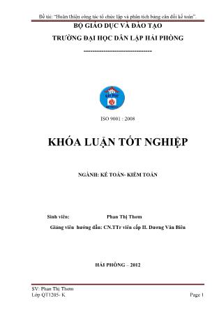 Khóa luận Hoàn thiện công tác tổ chức lập và phân tích bảng cân đối kế toán - Phạm Thị Thơm