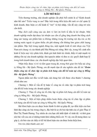 Khóa luận Hoàn thiện công tác tổ chức lập và phân tích bảng cân đối kế toán tại công ty Hồng Hà-Bộ Quốc Phòng