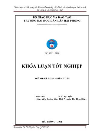 Khóa luận Hoàn thiện tổ chức công tác kế toán doanh thu, chi phí và xác định kết quả kinh doanh tại Công ty Cổ phần Đức Thiện