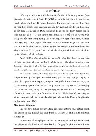 Khóa luận Hoàn thiện tổ chức công tác kế toán doanh thu, chi phí và xác định kết quả kinh doanh tại Công ty Cổ phần đầu tư phát triển Hoàng Đạt