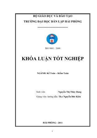 Khóa luận Hoàn thiện tổ chức kế toán chi phí sản xuất và tính giá thành sản phẩm tại Công ty Cổ phần Bia Hà Nội-Hải Phòng - Nguyễn Thị Thùy Dung