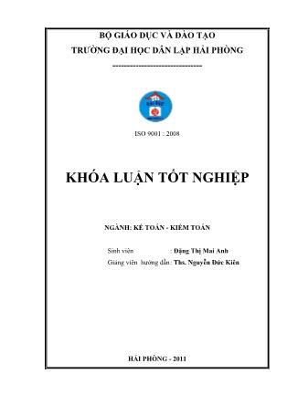 Khóa luận Hoàn thiện tổ chức kế toán chi phí sản xuất và tính giá thành sản phẩm tại Công ty Cổ phần Xây dựng và Phát triển Đầu tư Hải Phòng - Đặng Thị Mai Anh