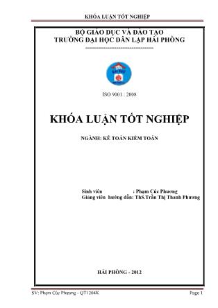 Khóa luận Hoàn thiện tổ chức kế toán doanh thu, chi phí và xác định kết quả kinh doanh tại Công ty Cổ phần Khí công nghiệp Vinashin - Phạm Cúc Phương