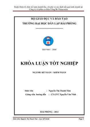 Khóa luận Hoàn thiện tổ chức kế toán doanh thu, chi phí và xác định kết quả kinh doanh tại Công ty cổ phần cơ điện Uông Bí-Vinacomin