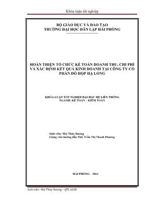 Khóa luận Hoàn thiện tổ chức kế toán doanh thu, chi phí và xác định kết quả kinh doanh tại công ty cổ phần đồ hộp Hạ Long - Mai Thùy Dương