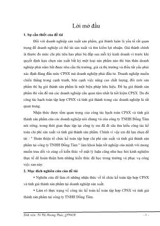 Khóa luận Hoàn thiện tổ chức kế toán tập hợp chi phí sản xuất và tính giá thành sản phẩm tại công ty TNHH Đồng Tâm - Tô Thị Hương Thảo