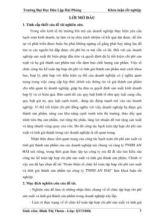 Khóa luận Hoàn thiện tổ chức kế toán tập hợp chi phí sản xuất và tính giá thành sản phẩm tại công ty TNHH AN HẢI