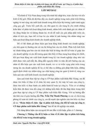 Khóa luận Hoàn thiện tổ chức lập và phân tích bảng cân đối kế toán tại Công ty cổ phần thực phẩm xuất khẩu Bắc Giang