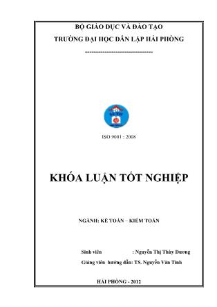 Khóa luận Hoàn thiện tổ chức lập và phân tích Báo cáo kết quả hoạt động kinh doanh tại công ty TNHH MTV Vipco Hải Phòng - Nguyễn Thị Thùy Dương