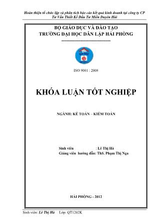 Khóa luận Hoàn thiện tổ chức lập và phân tích Báo cáo kết quả kinh doanh tại công ty CP Tư Vấn Thiết Kế Đầu Tư Miền Duyên Hải - Lê Thị Hà