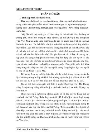 Khóa luận Khai thác giá trị lịch sử, văn hóa cá di tích thờ Tướng quân nhà Trần ở huyện Thủy Nguyên-Hải Phòng phục vụ cho du lịch