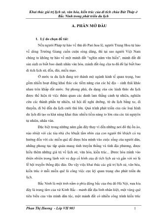 Khóa luận Khai thác giá trị lịch sử, văn hóa, kiến trúc của di tích chùa Bút Tháp ở Bắc Ninh trong phát triển du lịch