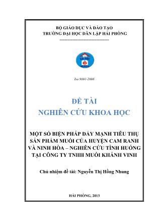 Khóa luận Một số biện pháp đẩy mạnh tiêu thụ sản phẩm muối của huyện Cam Ranh và Ninh Hòa-Nghiên cứu tình huống tại công ty TNHH muối Khánh Vinh