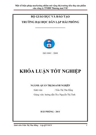 Khóa luận Một số biện pháp marketing nhằm mở rộng thị trƣờng tiêu thụ sản phẩm của công ty TNHH Thƣơng mai VIC