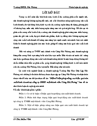 Khóa luận Một số biện pháp nâng cao hiệu quả sản xuất kinh doanh tại công ty TNHH một thành viên Cảng Hải Phòng - Bùi Xuân Vĩnh