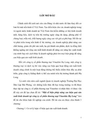 Khóa luận Một số biện pháp nâng cao hiệu quả sản xuất kinh doanh tại công ty cổ phần thương mại Vinashin Hạ Long