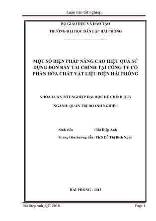 Khóa luận Một số biện pháp nâng cao hiệu quả sử dụng đòn bẩy tài chính tại công ty cổ phần hóa chất vật liệu điện Hải Phòng - Bùi Diệp Anh