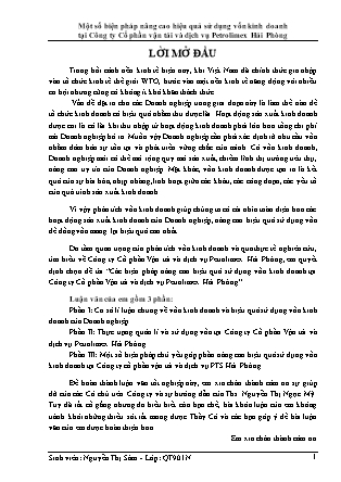 Khóa luận Một số biện pháp nâng cao hiệu quả sử dụng vốn kinh doanh tại Công ty Cổ phần vận tải và dịch vụ Petrolimex Hải Phòng - Nguyễn Thị Sâm