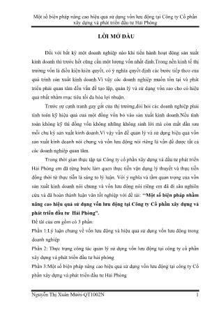 Khóa luận Một số biện pháp nâng cao hiệu quả sử dụng vốn lưu động tại Công ty Cổ phần xây dựng và phát triển đầu tư Hải Phòng - Nguyễn Thị Xuân Mười