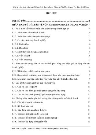 Khóa luận Một số biện pháp nâng cao hiệu quả sử dụng vốn tại Công ty Cổ phần Ắc quy Tia Sáng Hải Phòng - Nguyễn Lê Hòa
