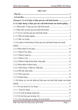 Khóa luận Một số biện pháp nhằm nâng cao hiệu quả sản xuất kinh doanh tại Công ty TNHH Gas Petrolimex Hải Phòng