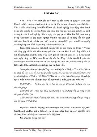 Khóa luận Một số biện pháp nhằm nâng cao hiệu quả sử dụng vốn tại Công ty vận tải Quốc tế Nhật-Việt VIJACO - Phạm Thị Thúy