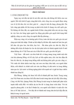 Khóa luận Một số di tích lịch sử tôn giáo tín ngưỡng ở Đồ sơn và vai trò của nó đối với sự phát triển du lịch