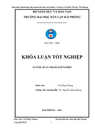 Khóa luận Một số giải pháp marketing nhằm đẩy mạnh tiêu thụ sản phẩm ở công ty cổ phần tin học Tín Khang - Vũ Hồng Nhung