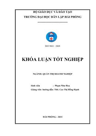 Khóa luận Một số giải pháp nâng cao hiệu quả sử dụng nguồn nhân lực tại công ty cổ phần cảng Hải Phòng-Chi nhánh cảng Chùa Vẽ