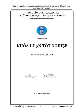 Khóa luận Một số giải pháp nhằm đẩy mạnh phát triển du lịch ở huyện Thuỷ Nguyên giai đoạn 2011 - 2015